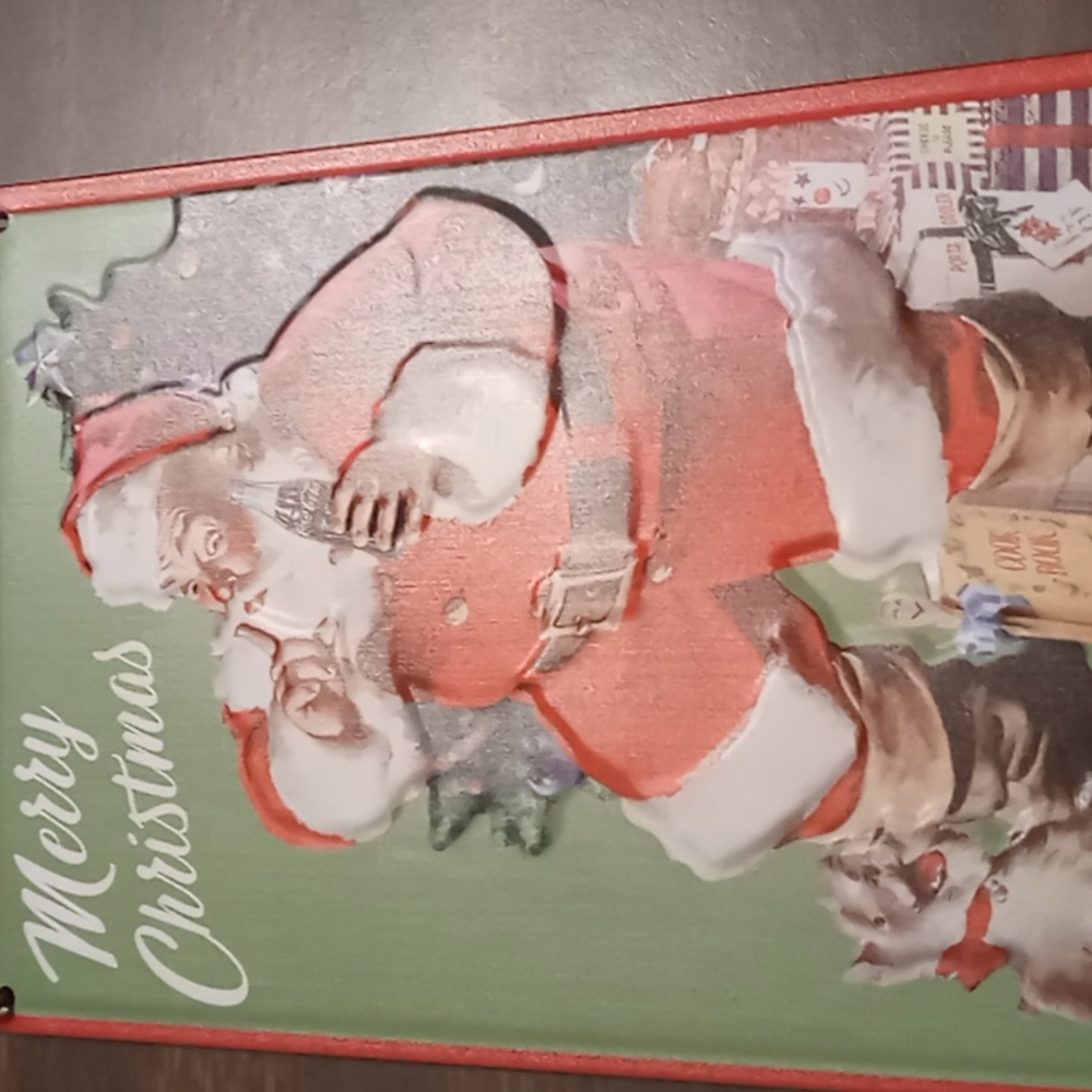 Coca-Cola Raised Tin Santa Christmas Sign 8x5 - Picture 2 of 4